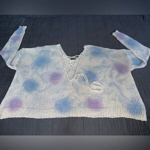 POL V-Neck Sweater in Blue and Purple Tie-Dye